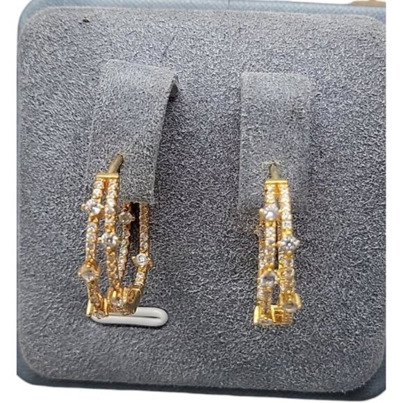YGI 925 CM Cubic Zirconia Hoop Earrings Gold Wash 3/4" - Picture 1 of 16